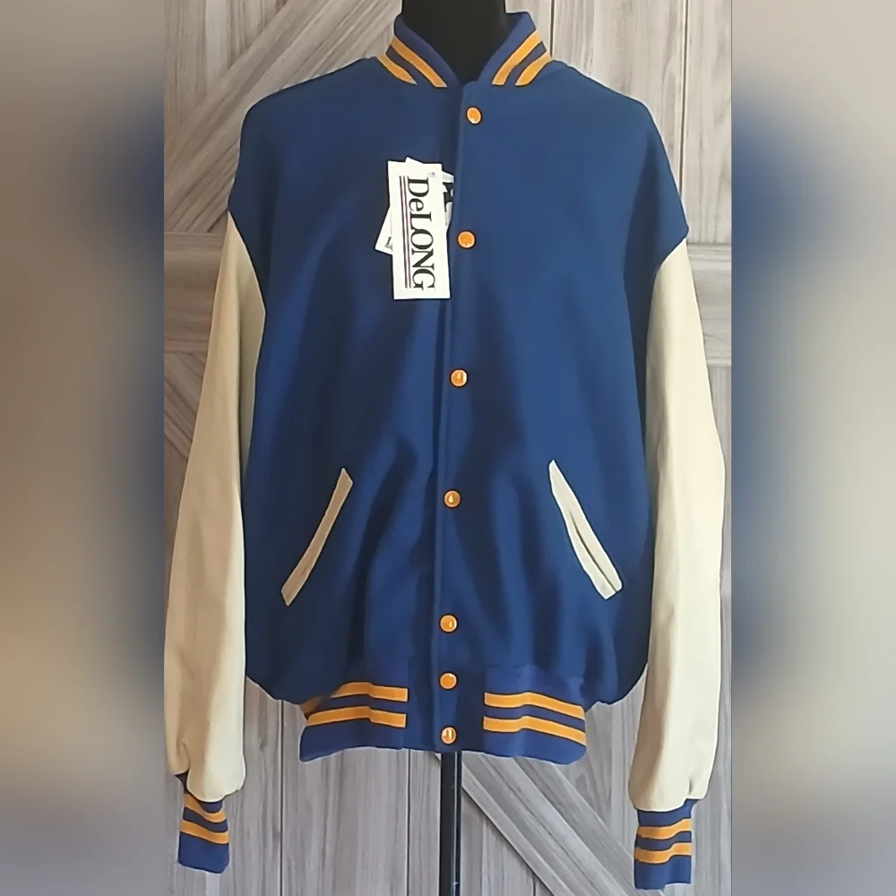 DeLong Blue and Cream Men's Varsity Jacket. (Size XL) NWT - Picture 2 of 10
